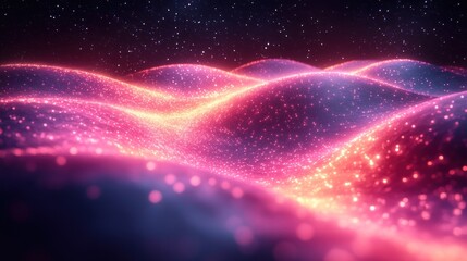 Obraz premium Glimmering Celestial Landscape: A Dreamlike Vision of Pink and Orange Nebulae