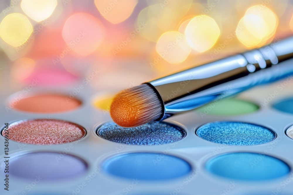 Poster bright and colorful watercolors with brush resting on a vibrant palette in artistic workspace