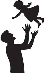 father tossing his child in the air silhouette vector illustration on a white background