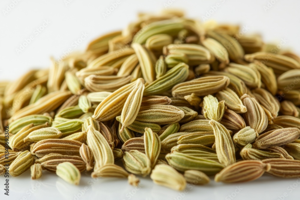 Poster Fennel seeds display showcasing their unique colors and textures in a close-up view