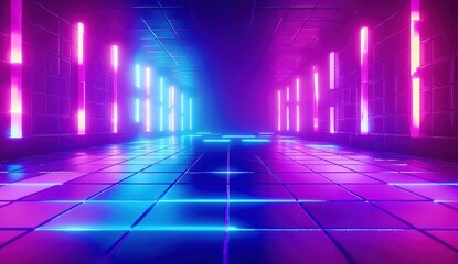 Naklejka premium A neon colored room with blue and pink lights