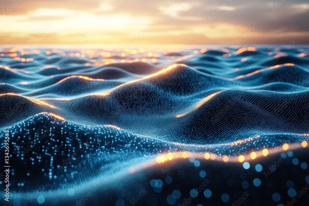 Poster beautiful ocean waves illuminated by sunset light create a serene atmosphere at dusk