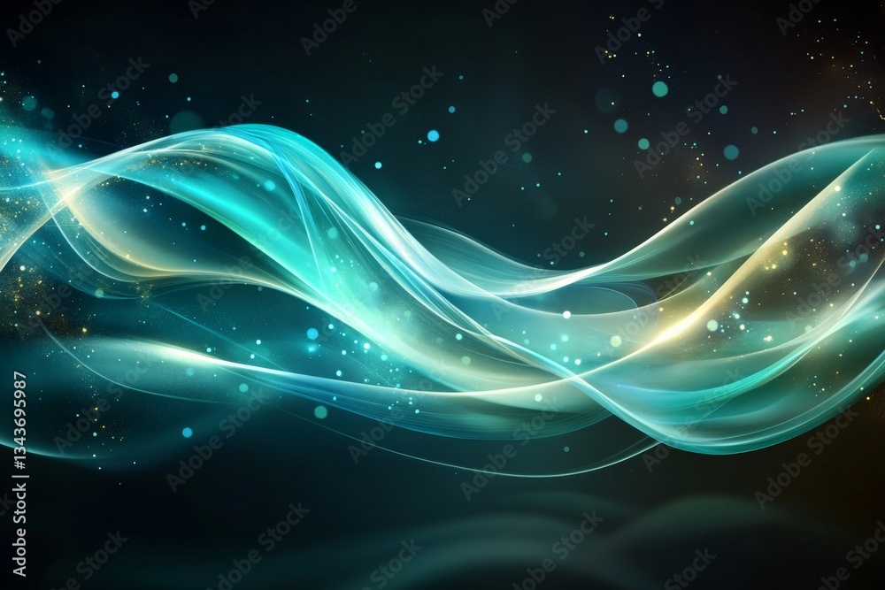 Aufkleber Colorful abstract waves with glowing particles create a dynamic visual experience