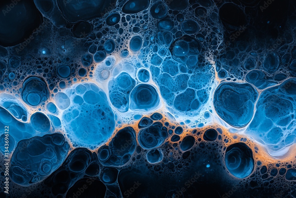 Aufkleber Swirling blue and orange abstract patterns created by fluid dynamics in a dark space