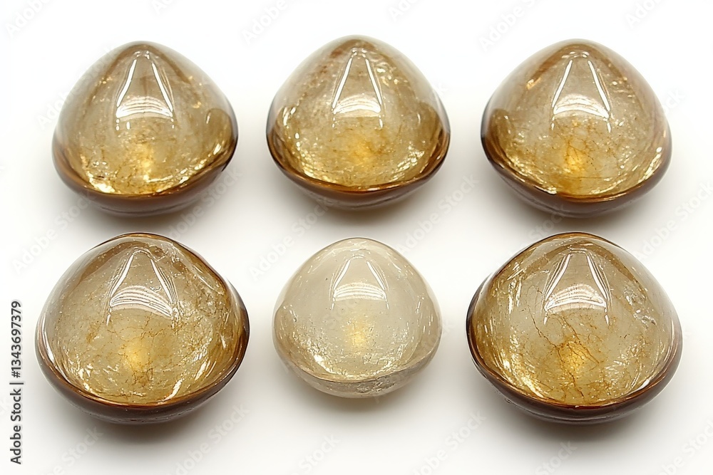 Aufkleber beautiful amber and clear quartz crystals arranged in a symmetrical pattern on a white surface