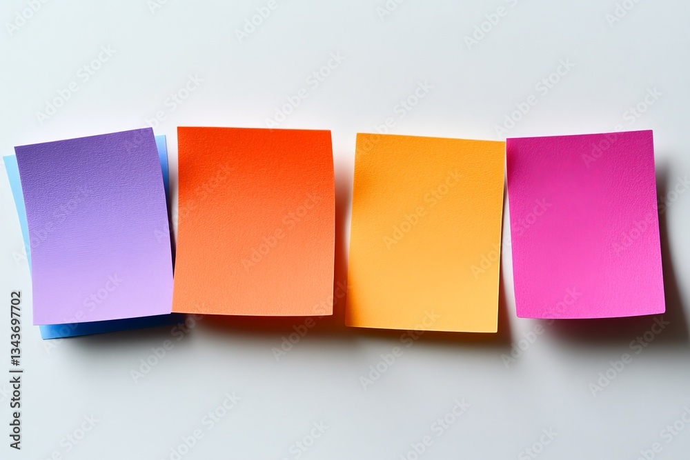 Poster Colorful sticky notes arranged in a vibrant gradient on a plain surface for creative brainstorming