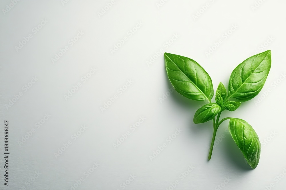 Poster fresh basil plant with vibrant green leaves on a light background in a minimalist setting