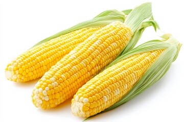Freshly harvested corn cobs arranged together showcasing bright yellow kernels and green husks