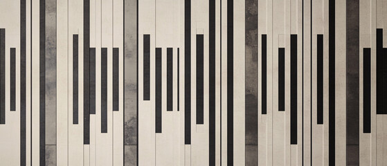 black and white abstract geometric pattern with vertical and rectangular shapes resembling piano keys in an artistic style
