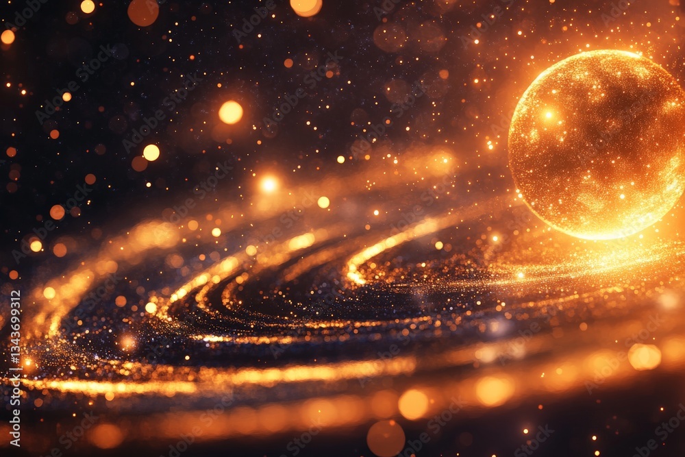 Poster stellar formations in a cosmic landscape with sparkling elements and glowing star