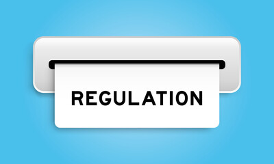 White coupon banner with word regulation from machine on blue color background