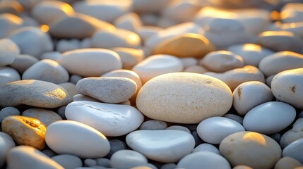 A collection of white and gray rocks on a beach
