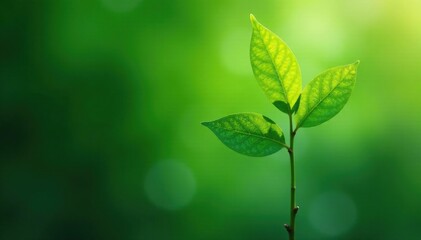 Delicate young tree, vibrant green leaves, isolated , branch, woodland
