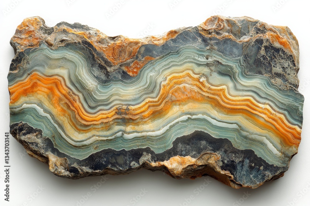 Poster Natural agate stone with vibrant banding patterns displayed against a white background