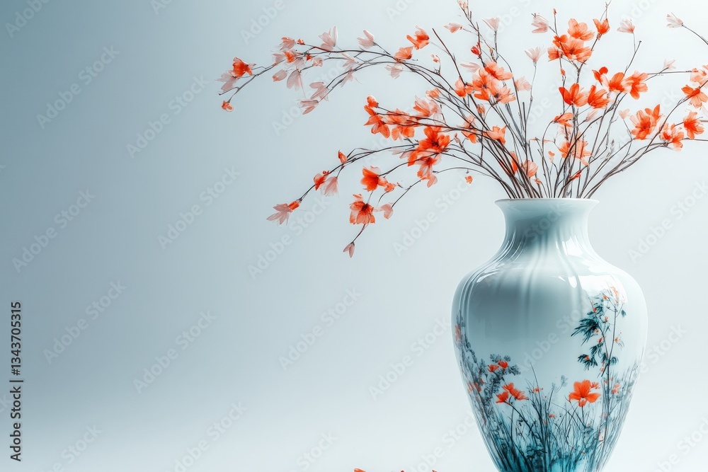 Poster Flowers in a porcelain vase create a serene atmosphere in a minimalistic setting during the afternoon