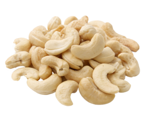 Pile of cashews isolated on transparent background