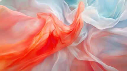 Obraz premium Abstract Pastel Fabric Swirls: A Symphony of Coral, Peach, and Aqua