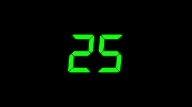 Countdown timer from 30 to 0 seconds real time on black background. Countdown timer thirty seconds animation from 30 to 0 seconds on transparent background