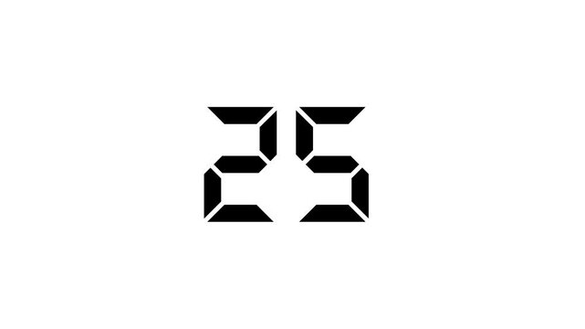 Countdown timer from 30 to 0 seconds real time on black background. Countdown timer thirty seconds animation from 30 to 0 seconds on transparent background