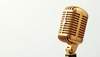 Fototapeta premium Close-up shot of a gold microphone isolated on white , metal, retro