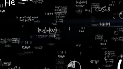 Symbols, variables, and calculations appear and shift, high-tech, scientific atmosphere. Glowing white text against black background, evoking themes of advanced research, theoretical physics, 4k. - Powered by Adobe