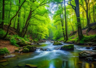 Obraz premium Arkansas Ouachita Mountains: Scenic Creek Flowing Through Lush Forest