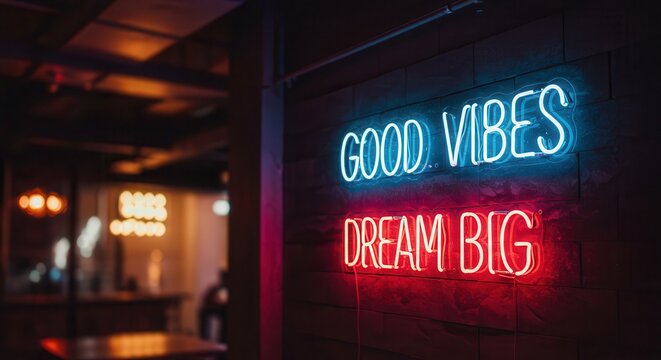 Neon Sign Displaying Motivational Message at Indoor Restaurant Setting