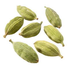 Green cardamom pods isolated on transparent background