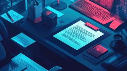 A blockchain-powered contract signing process in a high-security office setting.