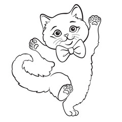 cute dancing ginger cat in pink bow, illustration. Character happy cute, art, animal kitten, graphic