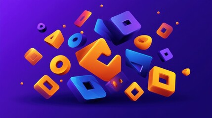 Obraz premium Abstract 3D Geometric Shapes: Vibrant Orange and Blue
