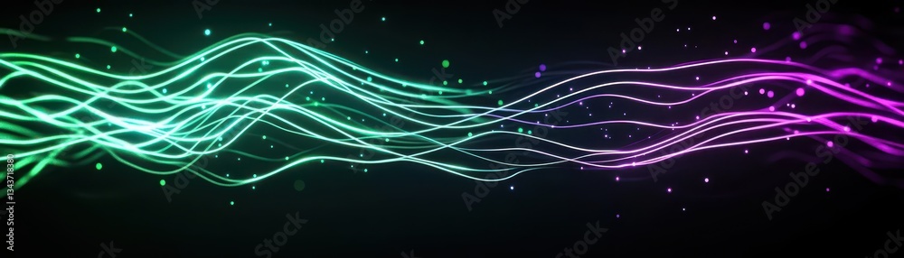 Poster vibrant neon wave of light flowing across a dark background creating a dynamic and energetic visual 