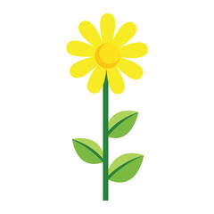 Yellow Flower with Green Stem and Leaves - Vector Illustration