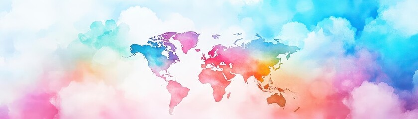 Obraz premium Vivid World Map Wallpaper Featuring Detailed Continents and Oceans in Bright Colors Creating an Inviting and Educational Atmosphere for Any Space