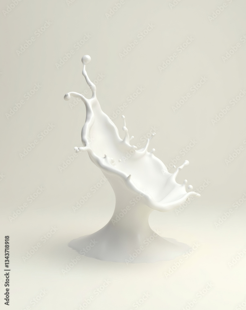 Poster a dynamic splash of milk, with droplets and a beautiful shape