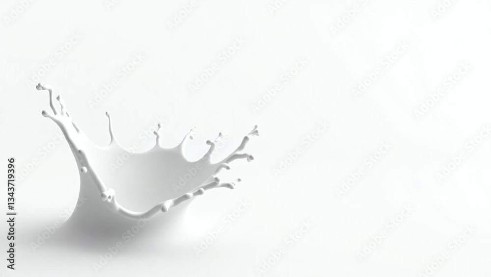 Poster a dynamic image of a milk splash, showcasing droplets and liquid forming a crown-like shape