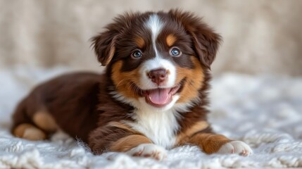 Adorable puppy lying down, happy expression