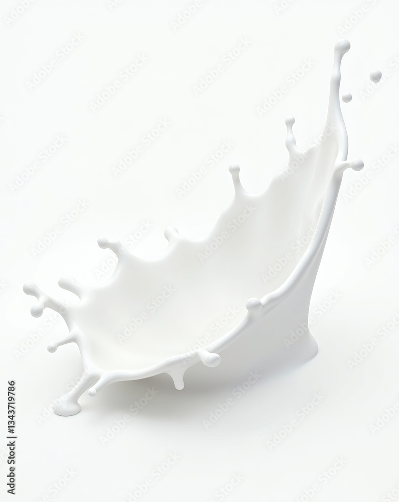 Poster a dynamic splash of milk, capturing the movement and texture