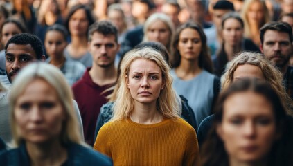 A Woman Stands Out in a Crowd, A Sea of Faces, Human Connection, Unity, Diversity