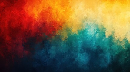 Obraz premium Abstract rainbow paint splashes in energetic tones of gold, red, and teal, captured in a high-gloss finish, bringing a lively pop to a textured canvas.