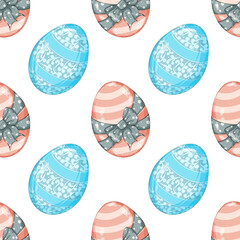 Happy Easter seamless pattern, Easter colorful eggs, Funny bunny seamless pattern, Easter striped eggs seamless pattern, Easter Egg with Bow, Pink Easter Egg