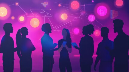 A diverse team brainstorming blockchain-based solutions for global challenges.