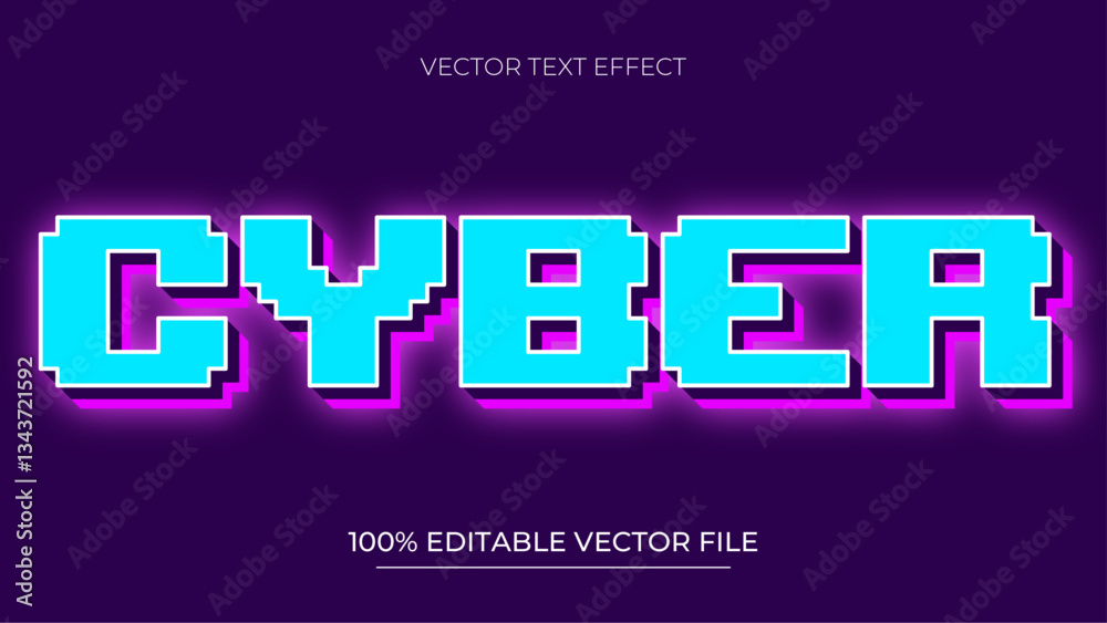 Poster cyber text effect editable pixel and retro text style