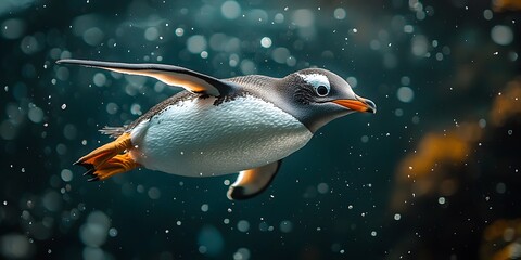 Fototapeta premium Graceful Penguin Swimming Underwater in a Tranquil Ocean Scene