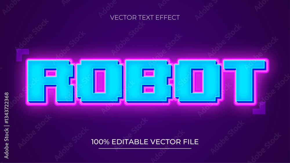 Poster robot pixel art editable text effect with neon color and glowing style
