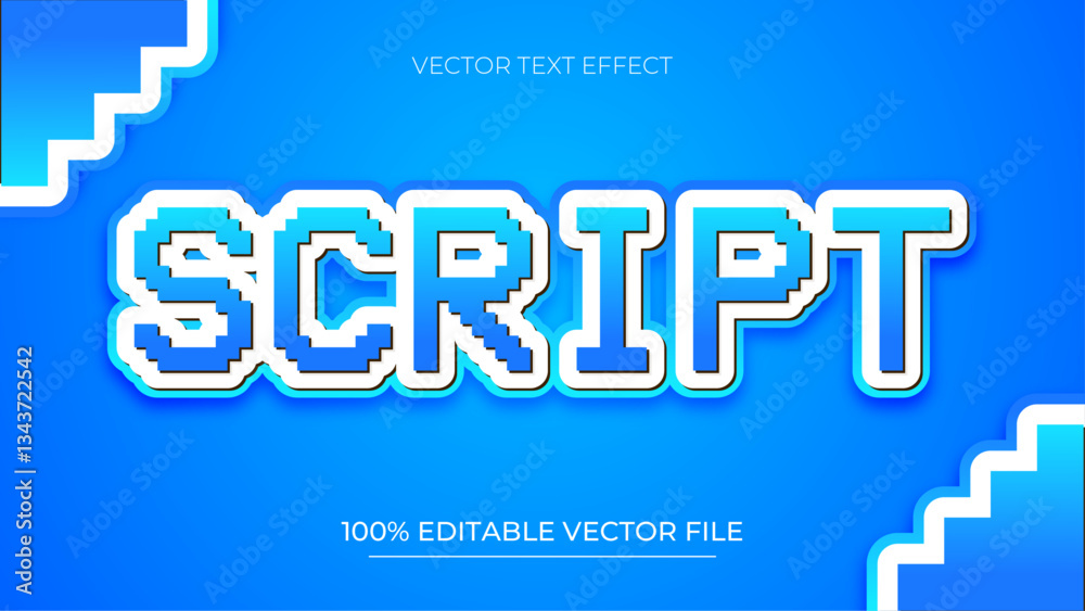 Poster script editable text effect template with pixel blue style