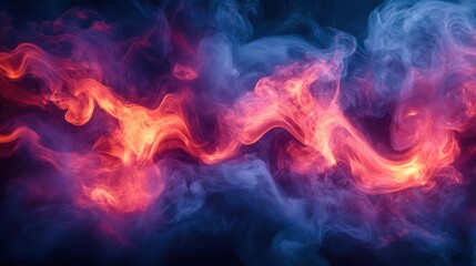 Fototapeta premium High-speed photography of thick smoke tendrils, engulfed in swirling sapphire and ember-hued flames.