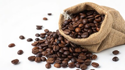 Fototapeta premium Roasted Coffee Beans in Burlap Sack