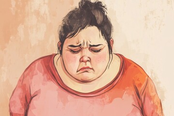 Before weight loss journey illustration showing an unhappy person lacking confidence in their appearance