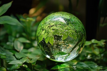 Crystal sphere with lush foliage inside
